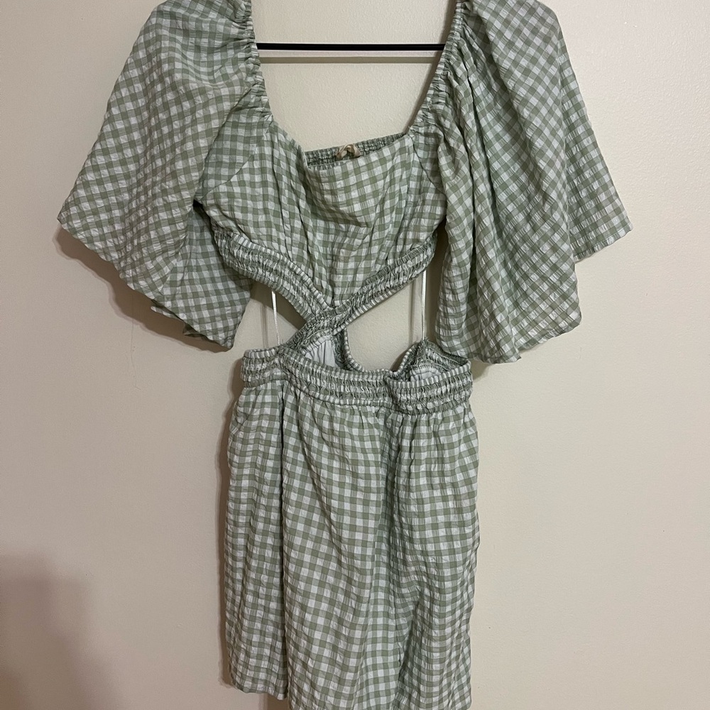 Altar'd State Green Gingham Mini Dress